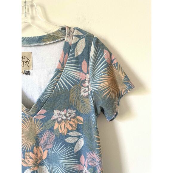 Chasor Floral Beach Terry Cloth V-Neck Mini Dress Blue Green Size Small - Picture 3 of 8